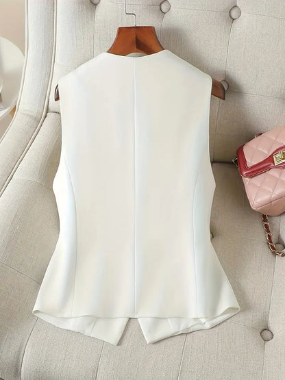 Wollen Dames Gilet met Diepe V-Hals – Getailleerde Pasvorm voor Een Slanke Look