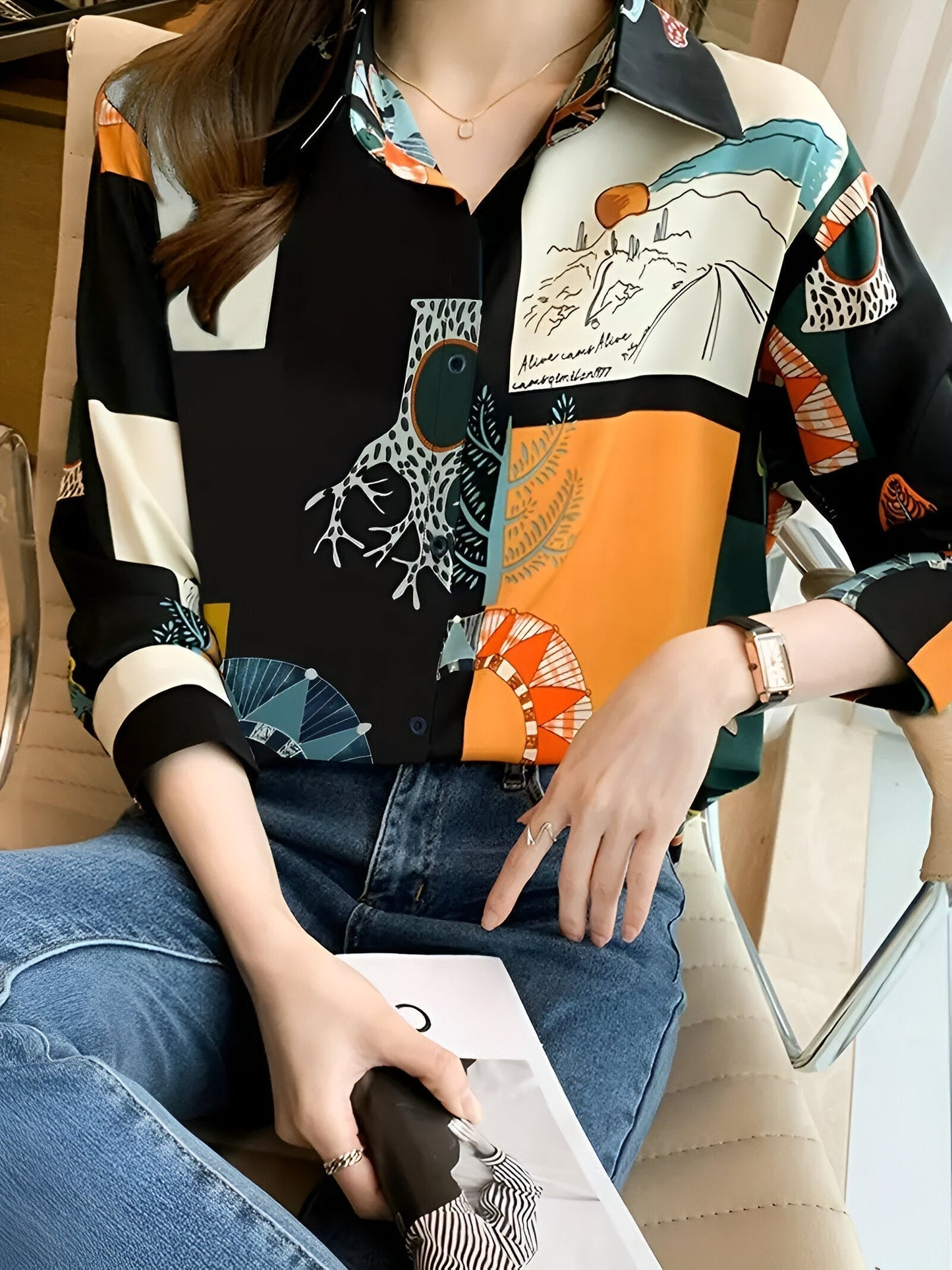 Birdie - Vintage Blouse met Natuurprint