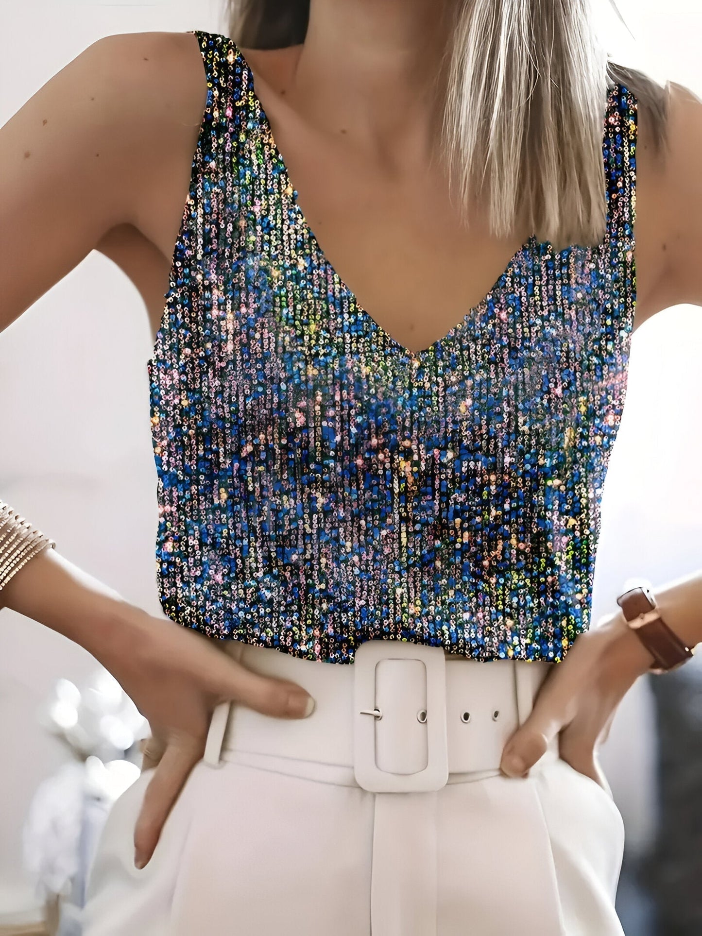 Claudette - Mouwloze Top met Glinsterende Pailletten
