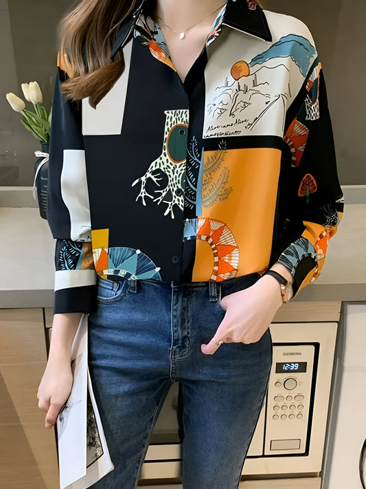 Birdie - Vintage Blouse met Natuurprint