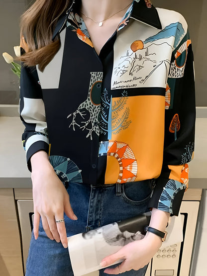 Birdie - Vintage Blouse met Natuurprint