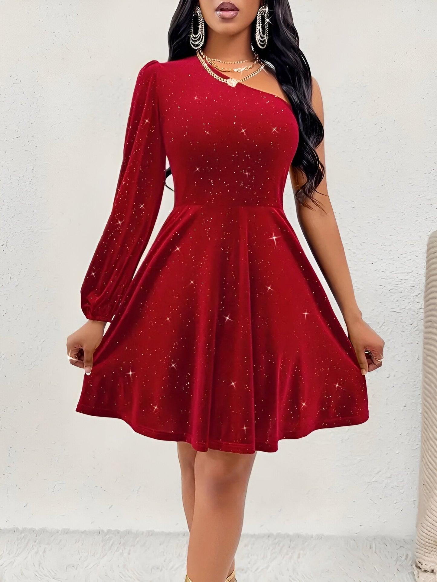 Charlotta - Eén-Schouder Overhemdjurk met Ruches