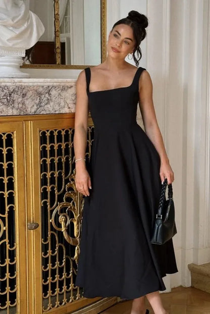 Sophie - Midi-jurk met Vierkante Hals en Hoge Taille