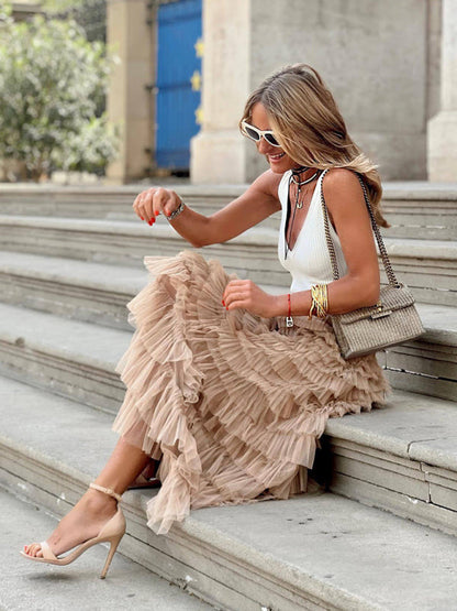 Averie - Stijlvolle Maxi Tule Rok in Lagen