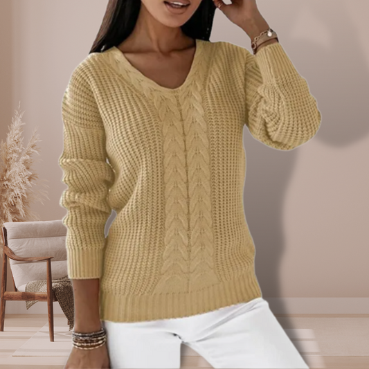 Dames Gebreide Trui – Lichtgewicht, Effen Beige, Casual voor Herfst en Winter