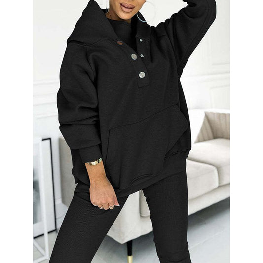 Dames Oversized 3-Delige Loungewear Set – Zacht Katoen, Hoodie en Broek voor Comfortabele Thuisoutfits
