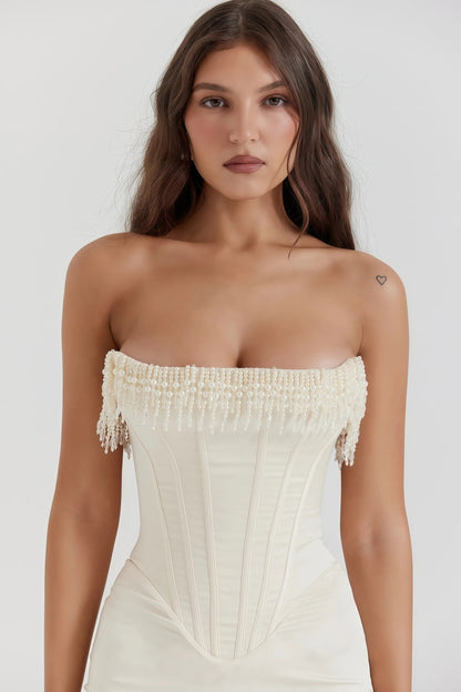 Milou - Crèmekleurige Strapless Midi-Jurk