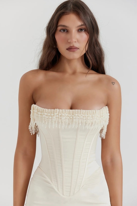 Milou - Crèmekleurige Strapless Midi-Jurk