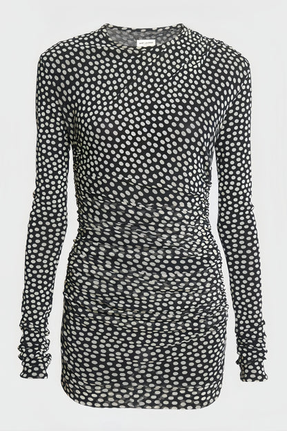 Lena - Zwart Mini Jurkje met Witte Stippen