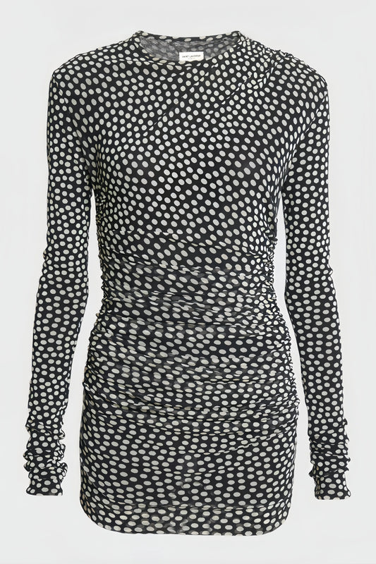 Lena - Zwart Mini Jurkje met Witte Stippen