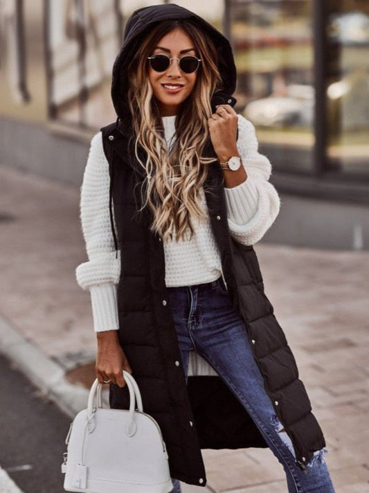 Dames Lange Gewatteerde Bodywarmer – Slim Fit Gilet, Mouwloos Puffer Tussenjas Herfst/Winter