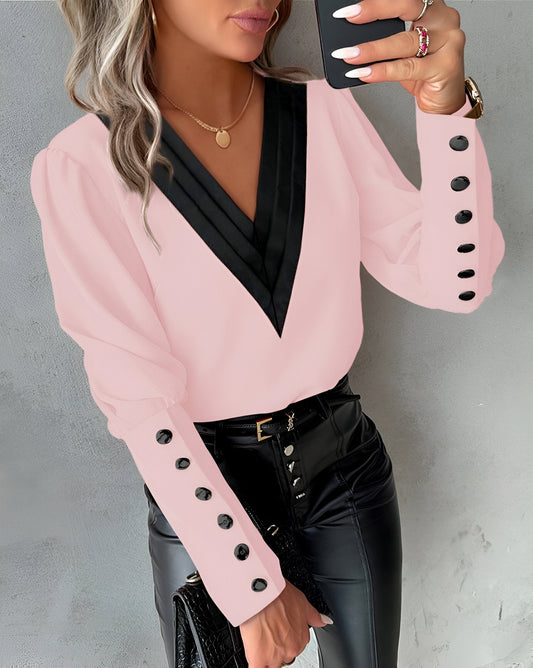 Caris - Blouse met V-hals en Colour Block