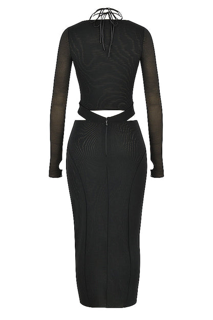 Livia - Stijlvolle Zwarte Midi-Jurk met Uitsparing